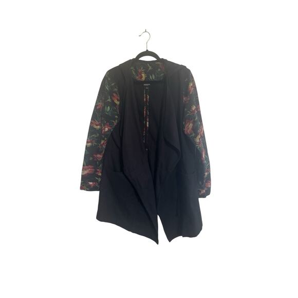 LuLaRoe Supply Size Large Hooded Jacket Canvas Floral Black Open Cardigan #5146 - Picture 1 of 14